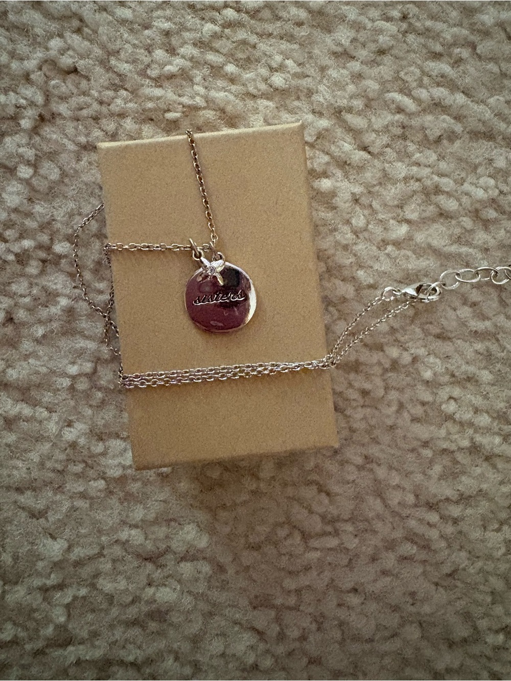 Silver Disc “Sisters” Pendant Necklace with Star Accent - Silver